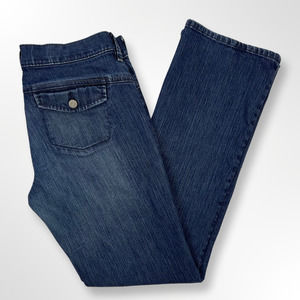 Old Navy The Flirt Jeans Mid Rise Boot Cut Flap Pocket Dark Wash Size 6